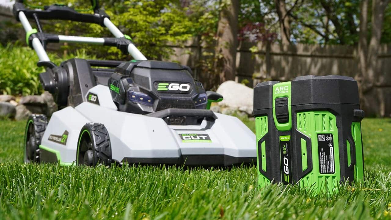 EGO battery-powered mower with removable battery pack