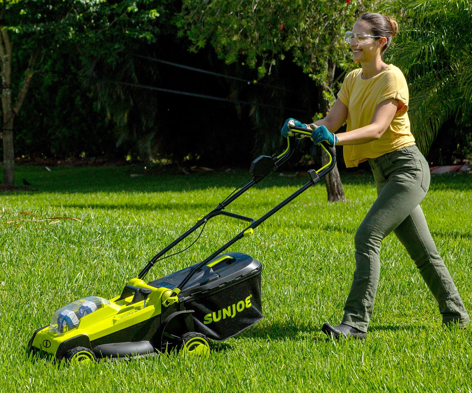 Sun Joe electric mower highlighting its corded design